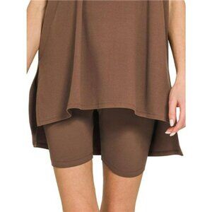 Zenana Full Size Brushed Dty Microfiber Round Neck Top and Biker Shorts Set